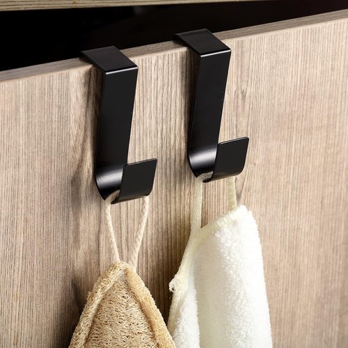 Hotop 12 Pcs Over Cabinet Drawer Door Hooks - Sturdy Metal Z-Shaped Hangers for Bathroom & Towel Organization (Black)