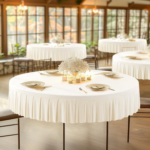 6 Pack Ivory Spandex Round Tablecloths 72 inch, Stretchy Fitted 6FT Table Cloths Wrinkle Free Round Table Covers with Skirt for Wedding Banquet Birthday Party Buffet Restaurant