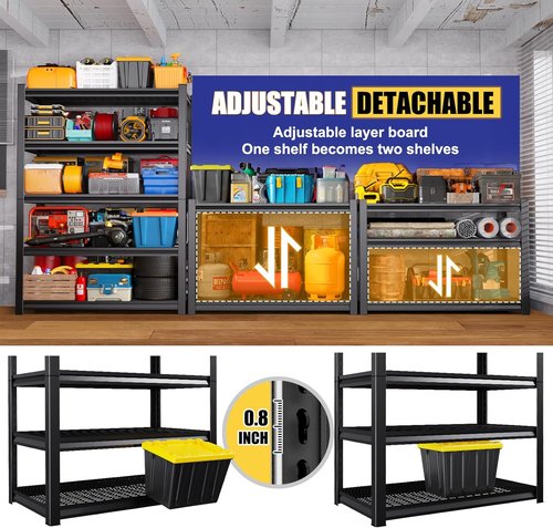 Garage Shelving | Heavy-Duty 5-Tier Metal Storage Unit - Adjustable 3500 lbs Capacity, 72"x59"x20", Black