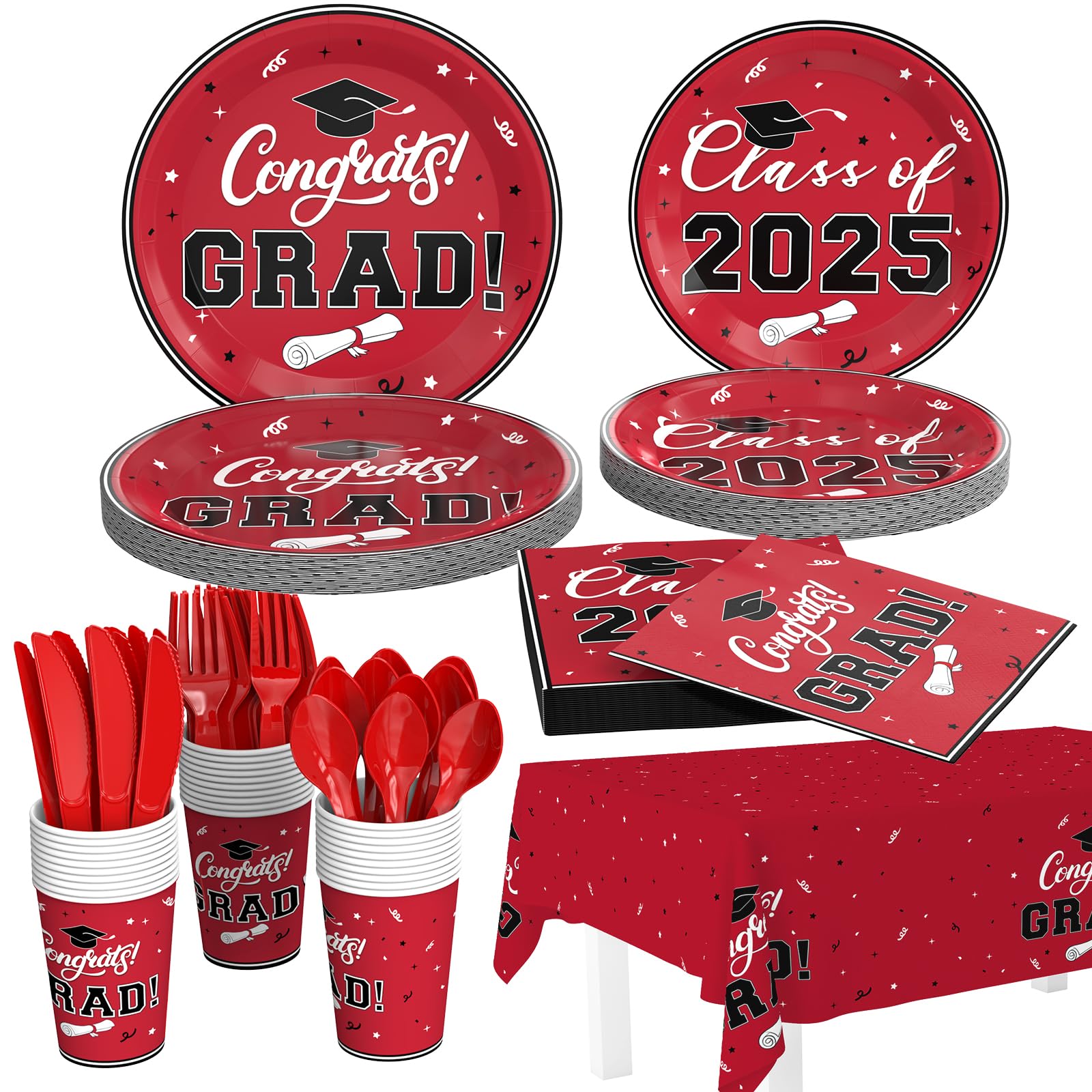 Graduation Party Decorations Class of 2025: Disposable Dinnerware Set for 25 Guests