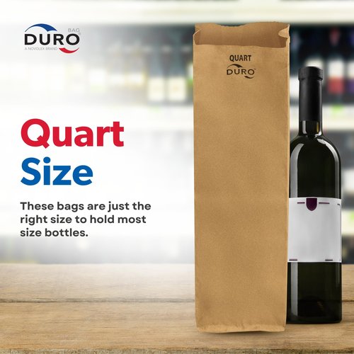 Duro Kraft Paper Wine & Liquor Bags for Quart-Sized Bottles, 4.25x2.5x16 Inches, Ideal Paper Gift Bags for Blind Wine Tastings, Retail & Liquor Stores - 500 Count