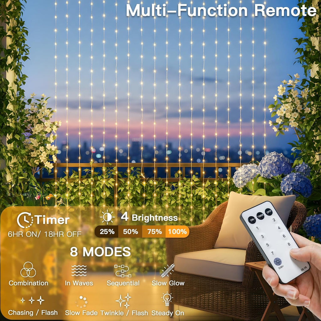 Suddus Tangle-Free Curtain Lights - 200 LED Warm White Hanging Lights | 6.5x6.5ft for Bedroom & Party Decor