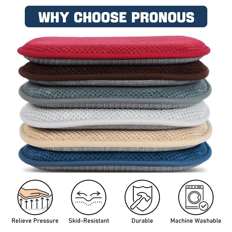 PRONOUS Blue Memory Foam Chair Pads, 6 Pack D-Shaped Seat Cushions for Dining Office Chairs, 17" x 15", Nonslip