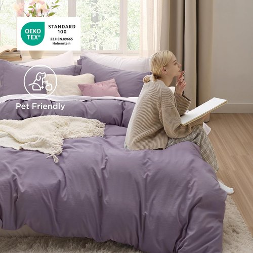 Bedsure Duvet Cover Set - Extra Soft Grayish Purple Queen Size Bedding, 3 Pieces with Zipper Closure