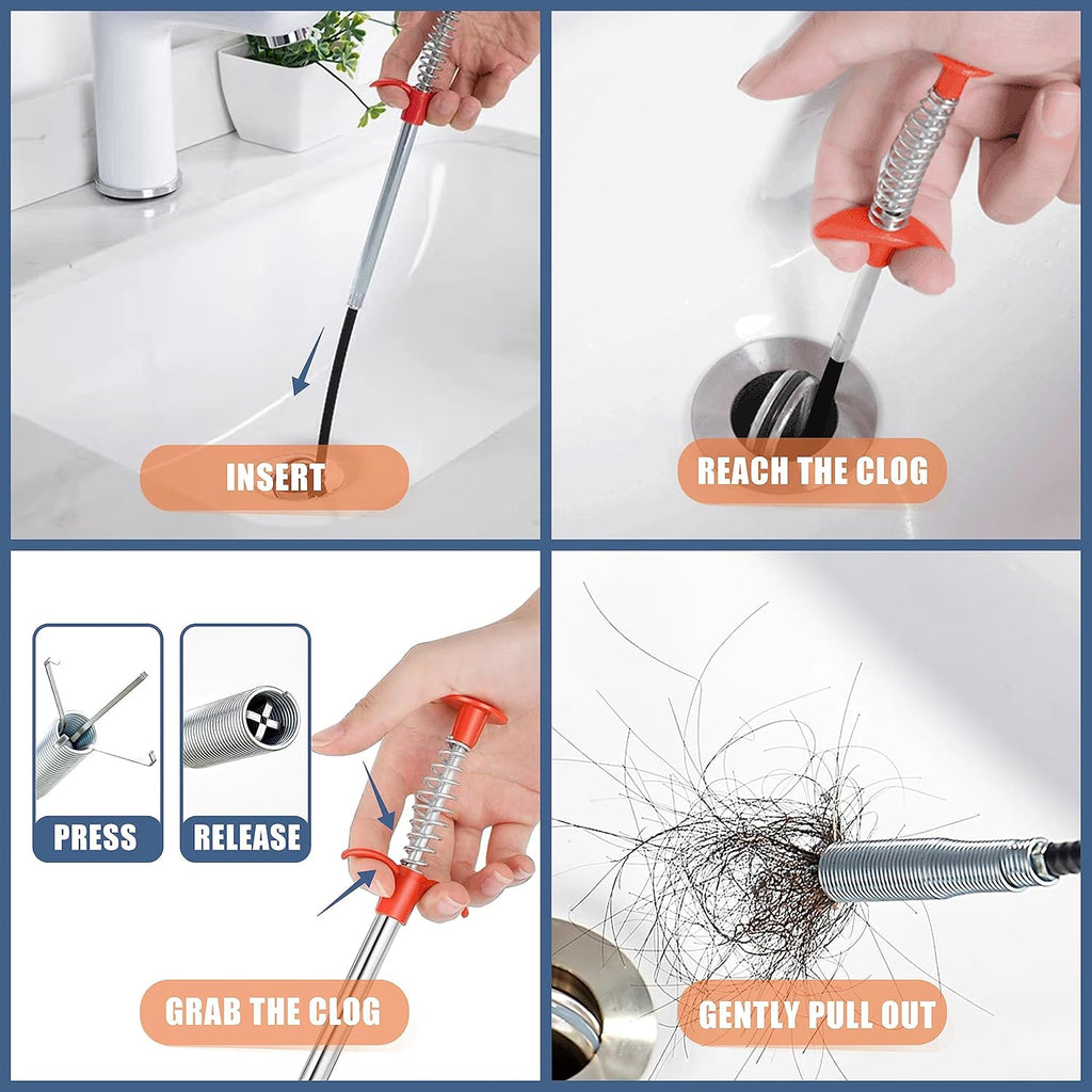 Skiennix Drain Clog Remover Set - 35.5-Inch & 25-Inch Snake Tools with 6 Hair Catchers & 2 Brushes | 9-Piece Cleaning Kit for Toilets, Sinks & Tubs
