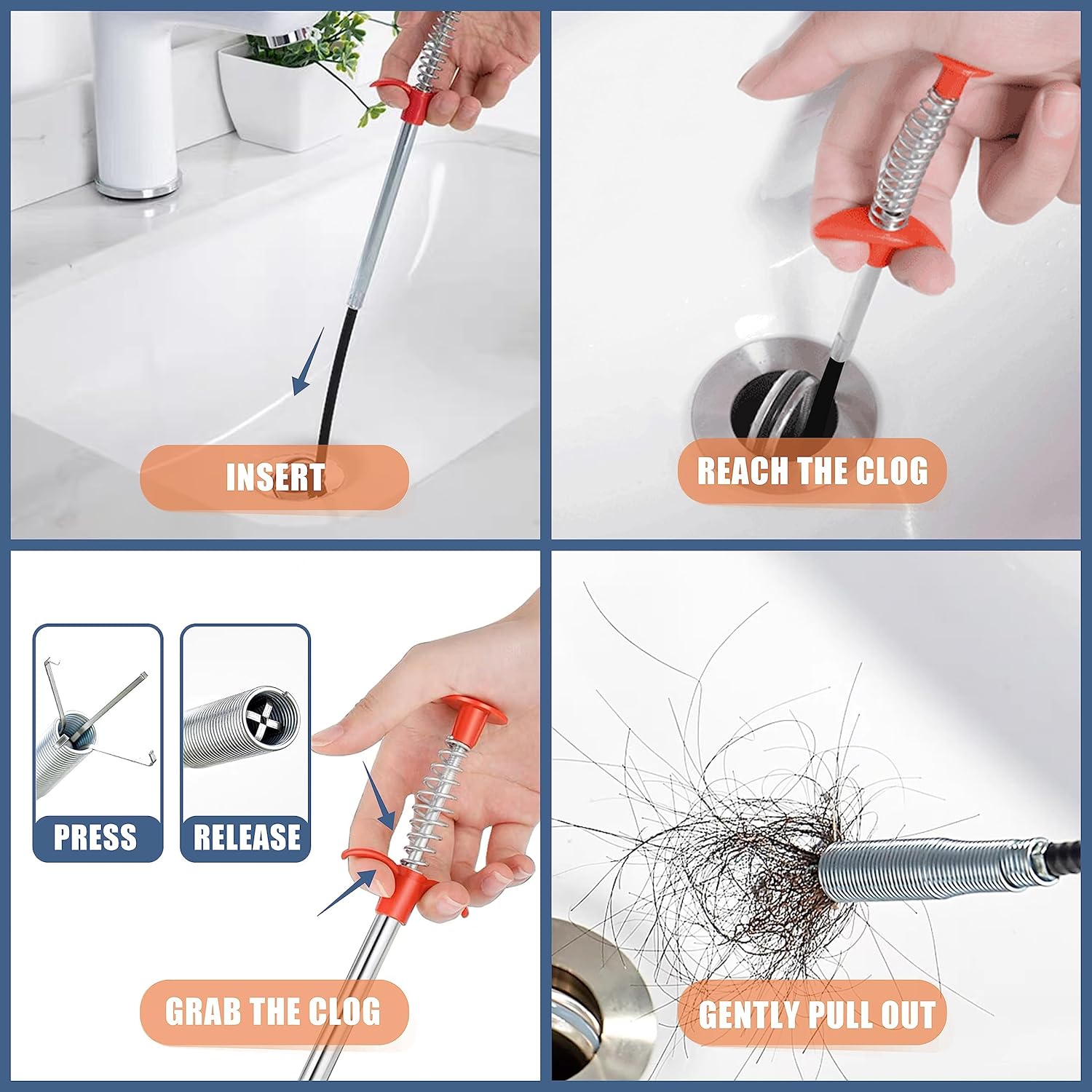 Skiennix Drain Clog Remover Set - 35.5-Inch & 25-Inch Snake Tools with 6 Hair Catchers & 2 Brushes | 9-Piece Cleaning Kit for Toilets, Sinks & Tubs