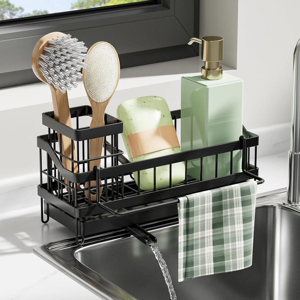 Skiennix Kitchen Sink Caddy Organizer - Rustproof Sponge Holder with Brush & Soap Dispenser | Multi-Functional Countertop Storage