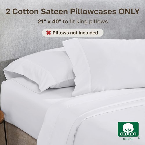 California Design Den King Size Pillowcase Set - 400 Thread Count 100% Cotton Sateen, Soft & Breathable | Bright White