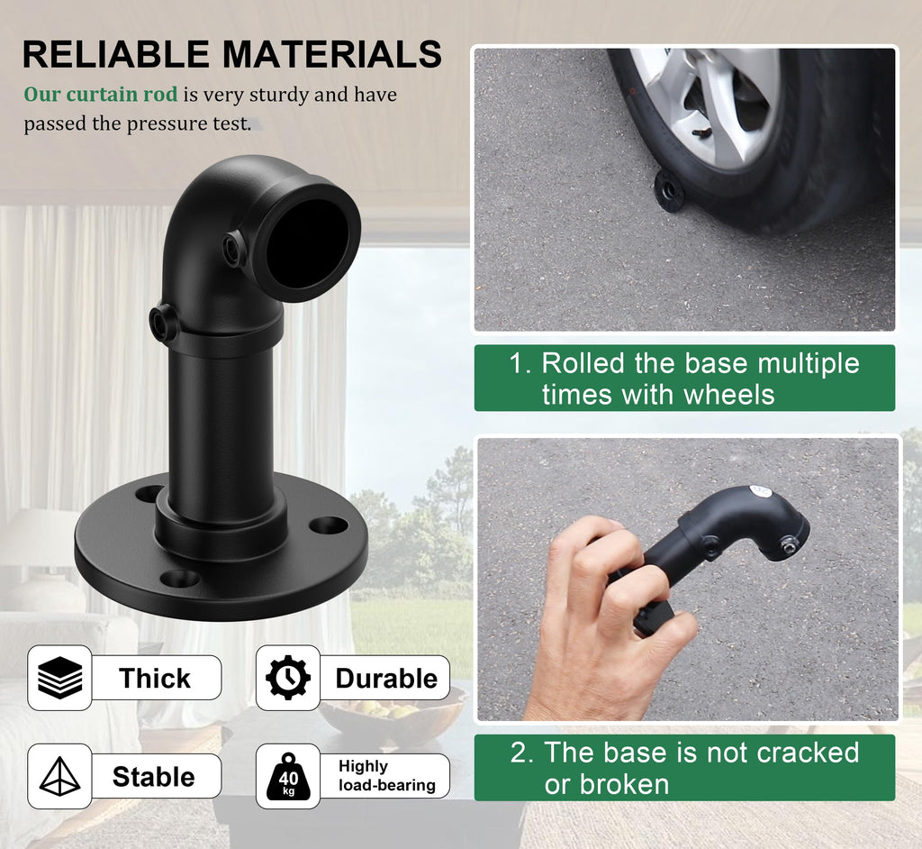 Qouara Curtain Rods for Windows 66 to 144, Black Adjustable Curtain Rods Set of 2, Blackout Wrap Around Curtain Rod, Heavy Duty Industrial Curtain Rod, 1 Inch Outdoor/Indoor Drapery Rod 66-144"