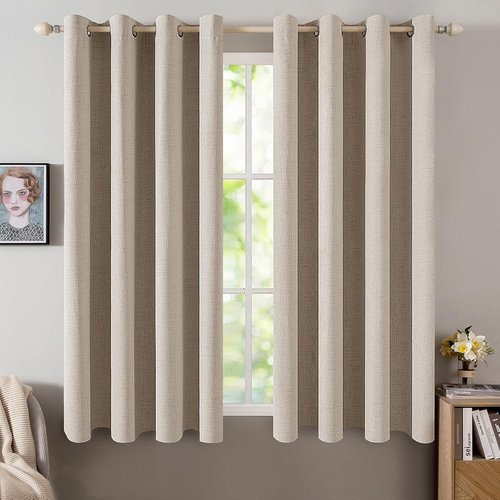 MIULEE Blackout Curtains - 100% Thermal Insulated Linen Textured Drapes | Taupe, 52 x 54 Inch (2 Panels)