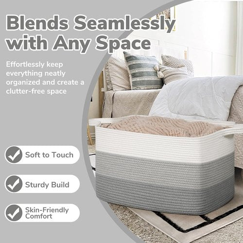 Goodpick Storage Basket - Large Woven Toy Organizer | 21.6" x 14.9" x 11.8" | Gray Blanket Basket