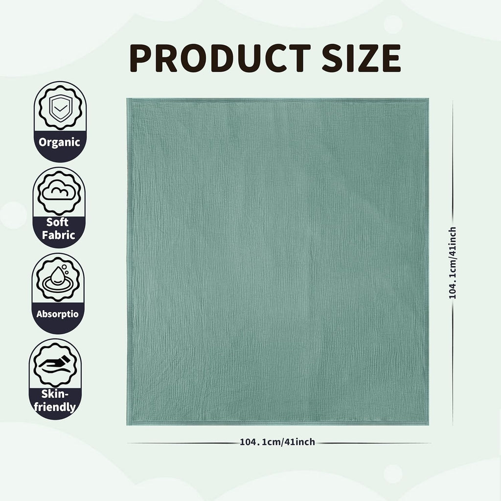 Skiennix Muslin Swaddle Blankets - Soft & Breathable 41 x 41 Inches, 2 Pack for Newborns | Gray & Green