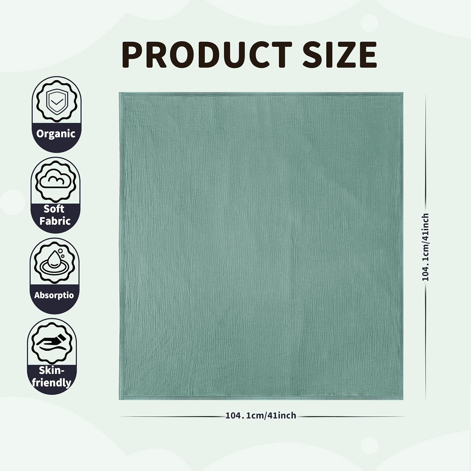 Skiennix Muslin Swaddle Blankets - Soft & Breathable 41 x 41 Inches, 2 Pack for Newborns | Gray & Green