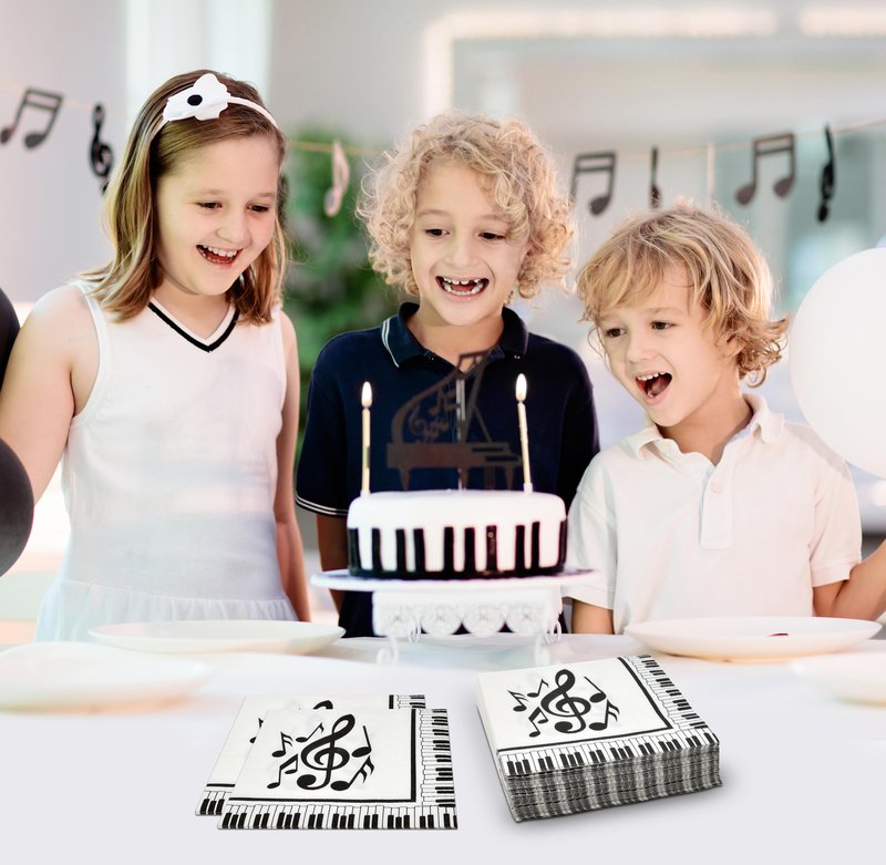 Gift Boutique 100 Count Musical Notes Cocktail Beverage Napkins Disposable Paper Decorative Black & White Music Piano Keys Dessert Napkin Karaoke