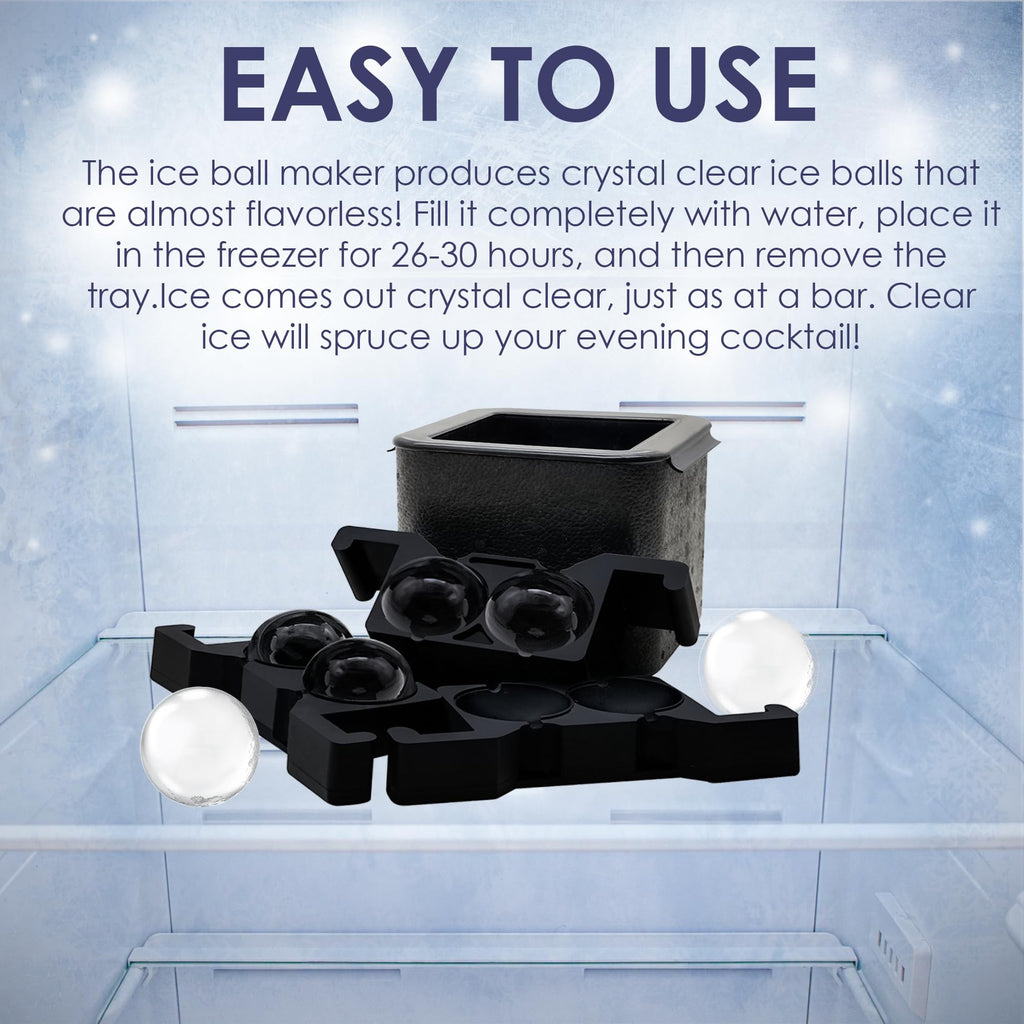 Cocktail Ice Molds Set of 4-2.5" Large Round Ice Cube Trays for Whiskey Rocks, Brandy, Bourbon, Cocktails, Fruit