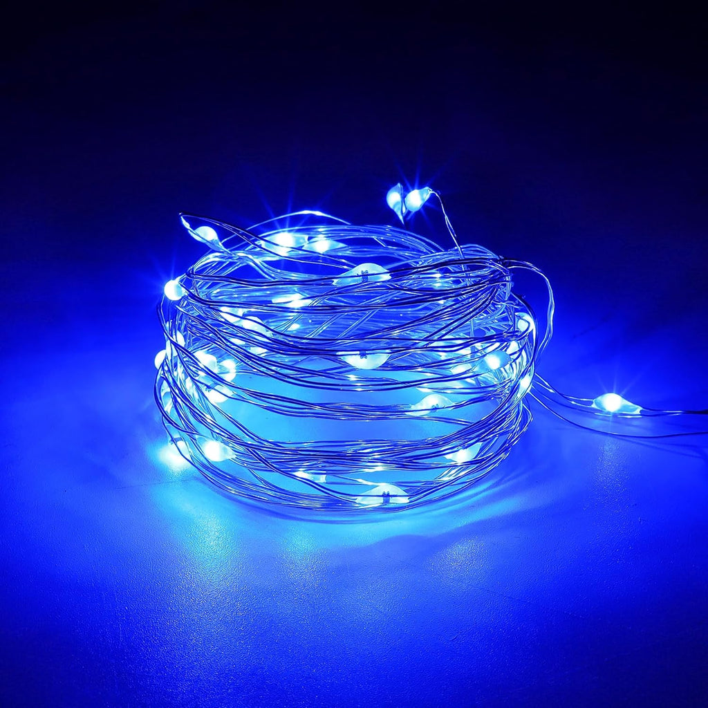 Waterglide 12 Pack Fairy Lights - 7 Ft Battery Operated Mini String Lights | Waterproof Silver Wire for DIY Decor, Blue