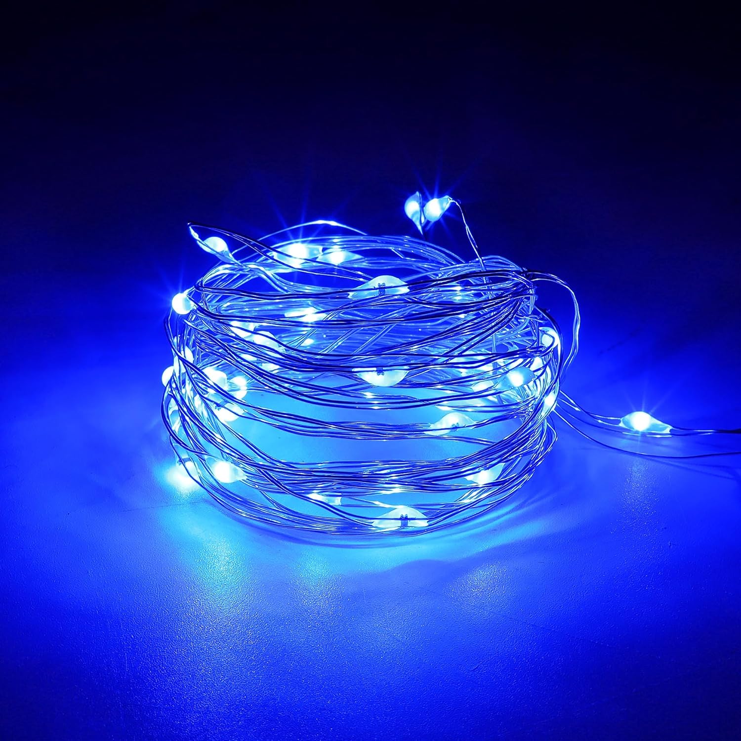 Waterglide 12 Pack Fairy Lights - 7 Ft Battery Operated Mini String Lights | Waterproof Silver Wire for DIY Decor, Blue