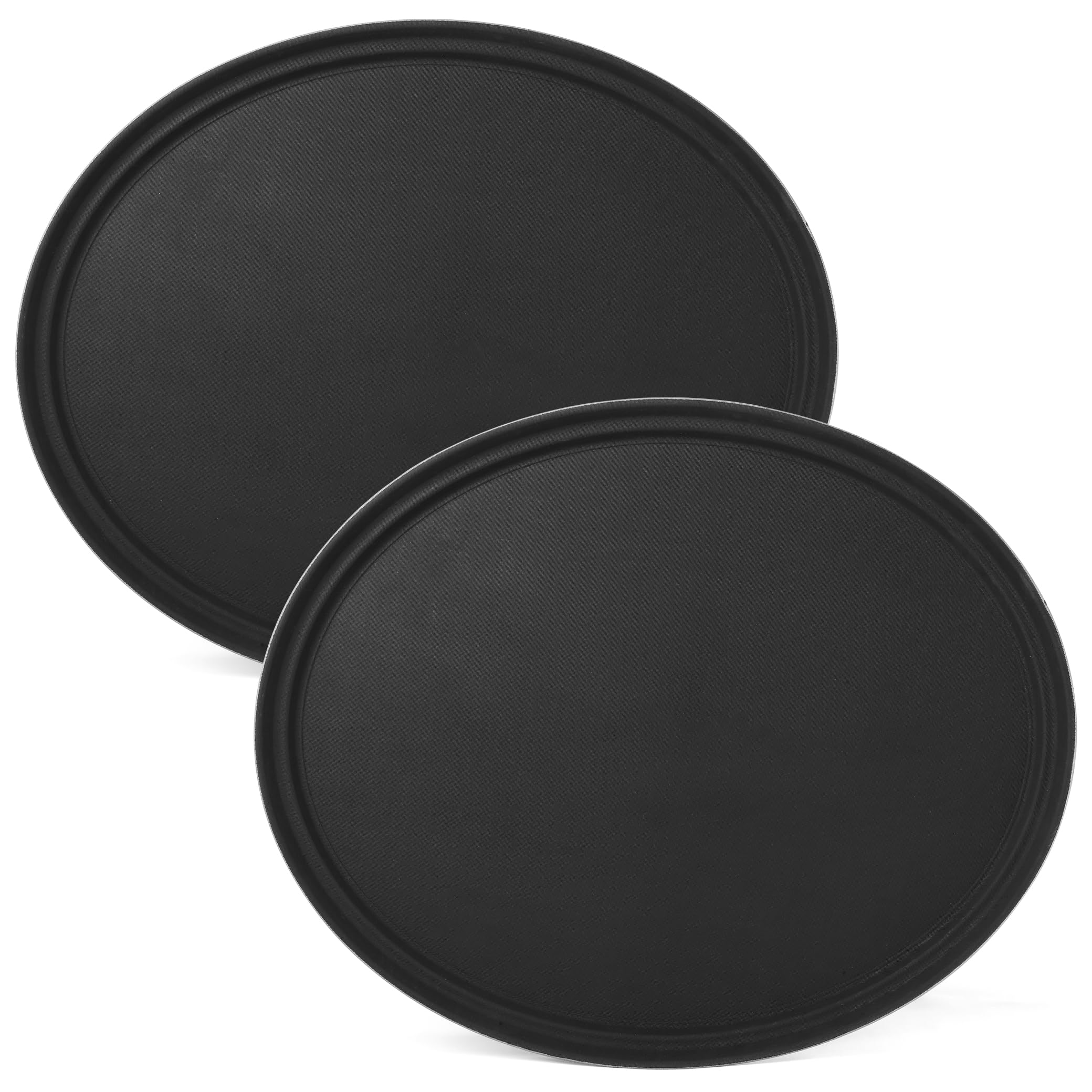 CURTA 2-Pack Restaurant Grade Non-Slip Tray, NSF, Oval 22-Inch x 27-Inch, Plastic Rubber Lined Round Serving Tray, Black