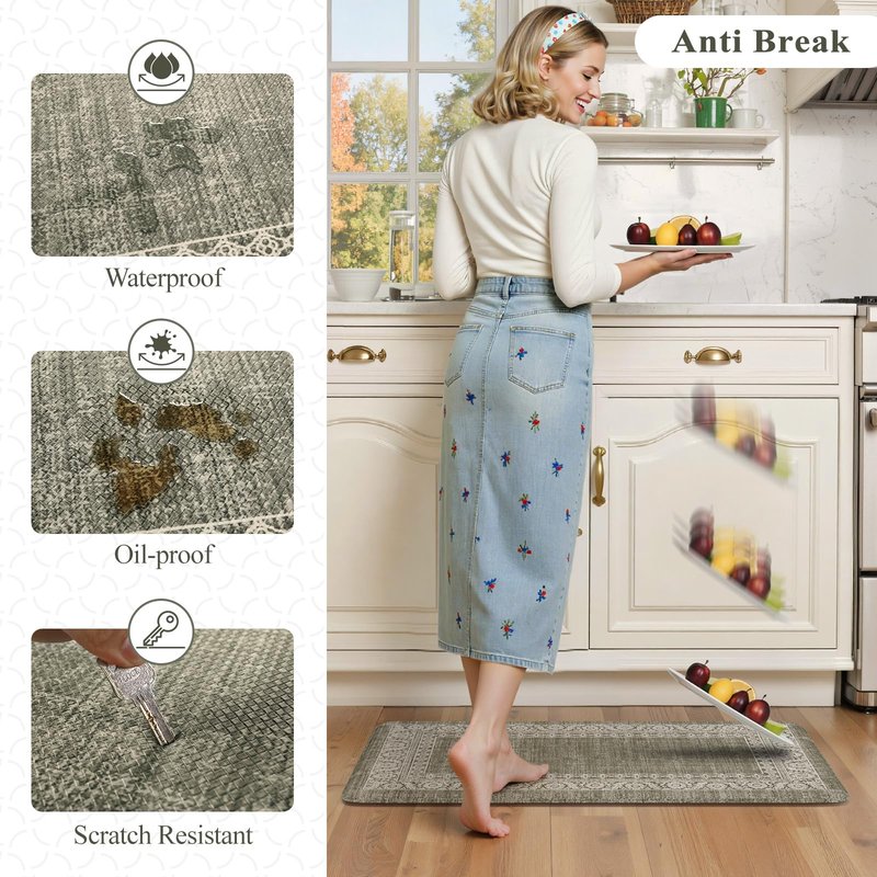 LEEVAN Kitchen Mats Cushioned Anti Fatigue Sets of 2,Blue Non Slip Waterproof Kitchen Mats for Floor,Memory Foam Striped Comfort Kitchen Floor Mat for Sink,Laundry,Home,Office,Desk(17"x29"+17"x47")
