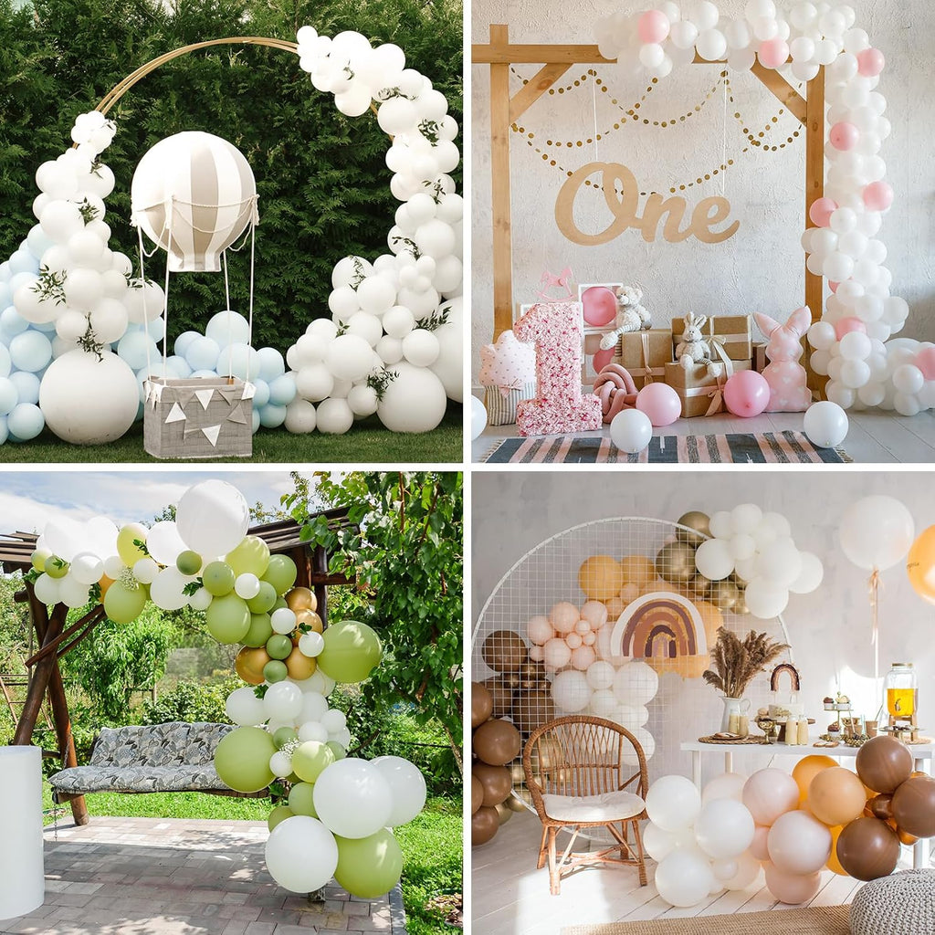 RUBFAC White Balloons - 105pcs in 5/10/12/18 Inch Sizes | Ideal for Garland, Party & Event Decorations