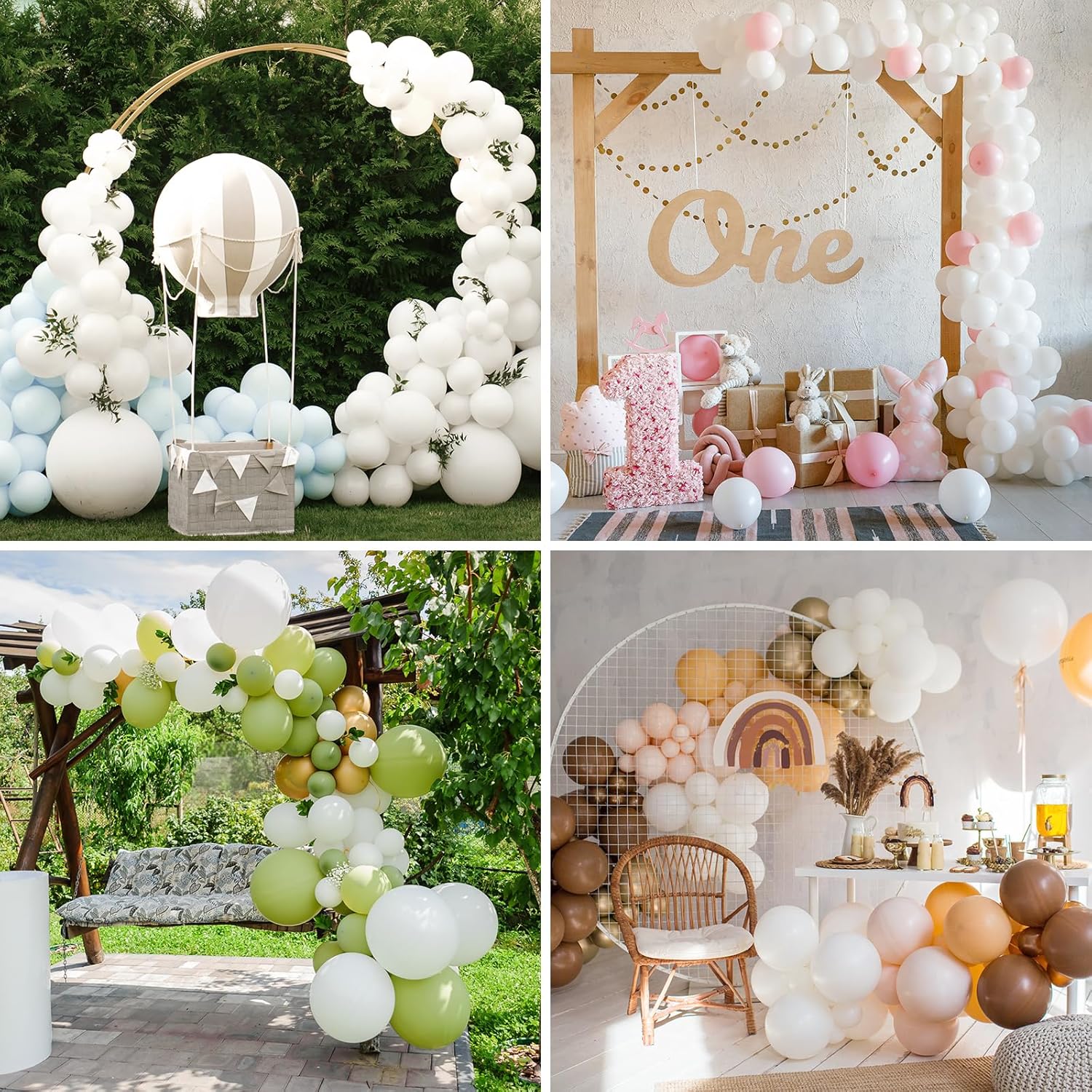 RUBFAC White Balloons - 105pcs in 5/10/12/18 Inch Sizes | Ideal for Garland, Party & Event Decorations