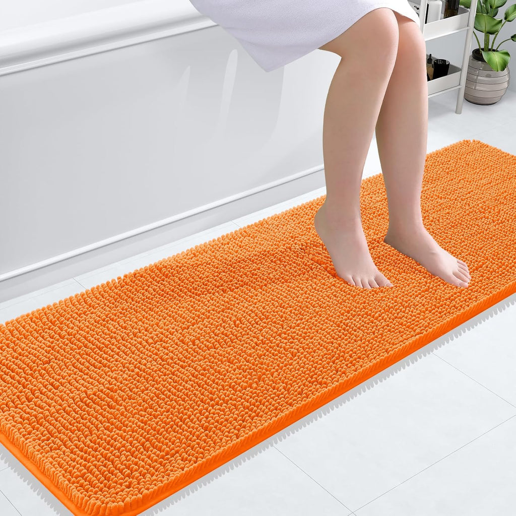 OLANLY Bathroom Runner Rug - Extra Soft Chenille, Quick Dry, Machine Washable | 59x20 Inches, Orange