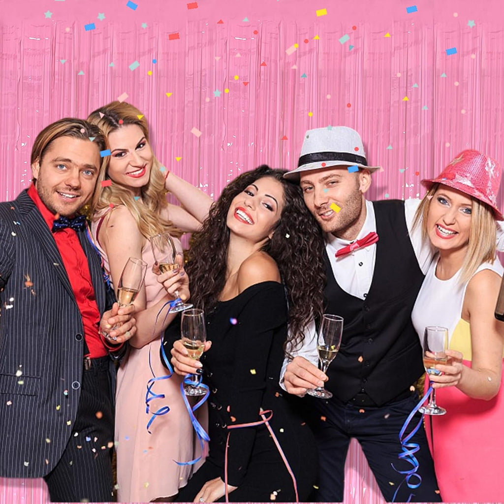 Skiennix Pink Tinsel Curtain | 5 Pack Foil Fringe Backdrop for Birthday & Graduation Parties