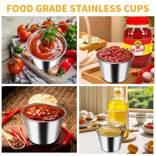 150 Pcs 2.5 oz Food Grade Stainless Steel Sauce Cups, Reusable Metal Condiment Ramekins Small Dipping Bowls for Ketchup, BBQ, Salsa, Butter & Dressings Mini Containers for Restaurants, Kitchen, Party