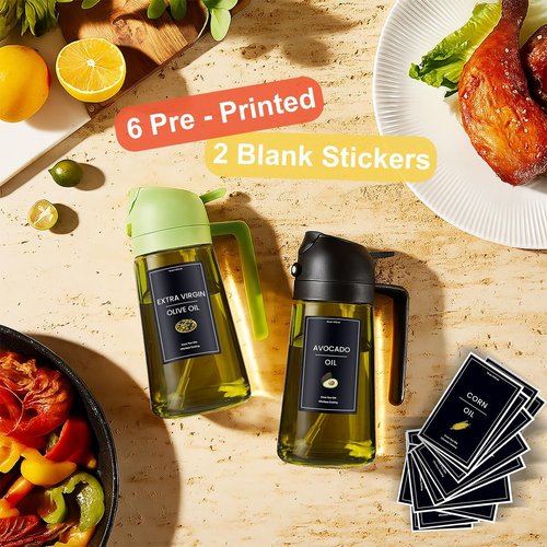 CXINYI - 16oz Olive Oil Dispenser | 2-in-1 Sprayer for Cooking & Salad - Light-Proof Black & Green