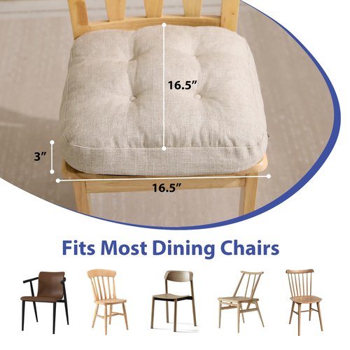 IASEAHK Chair Cushions, Foam Dining Chair Cushions, Tufted Indoor Chair Pads, Set of 6, Beige, 16.5” x 16.5” x 3.5”