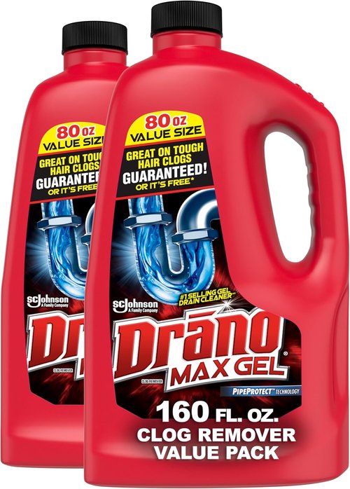 Drano Max Gel Drain Clog Remover - Fast-Acting Formula for Hair, Grease & Food Blockages | 80 Oz, 2 Pack
