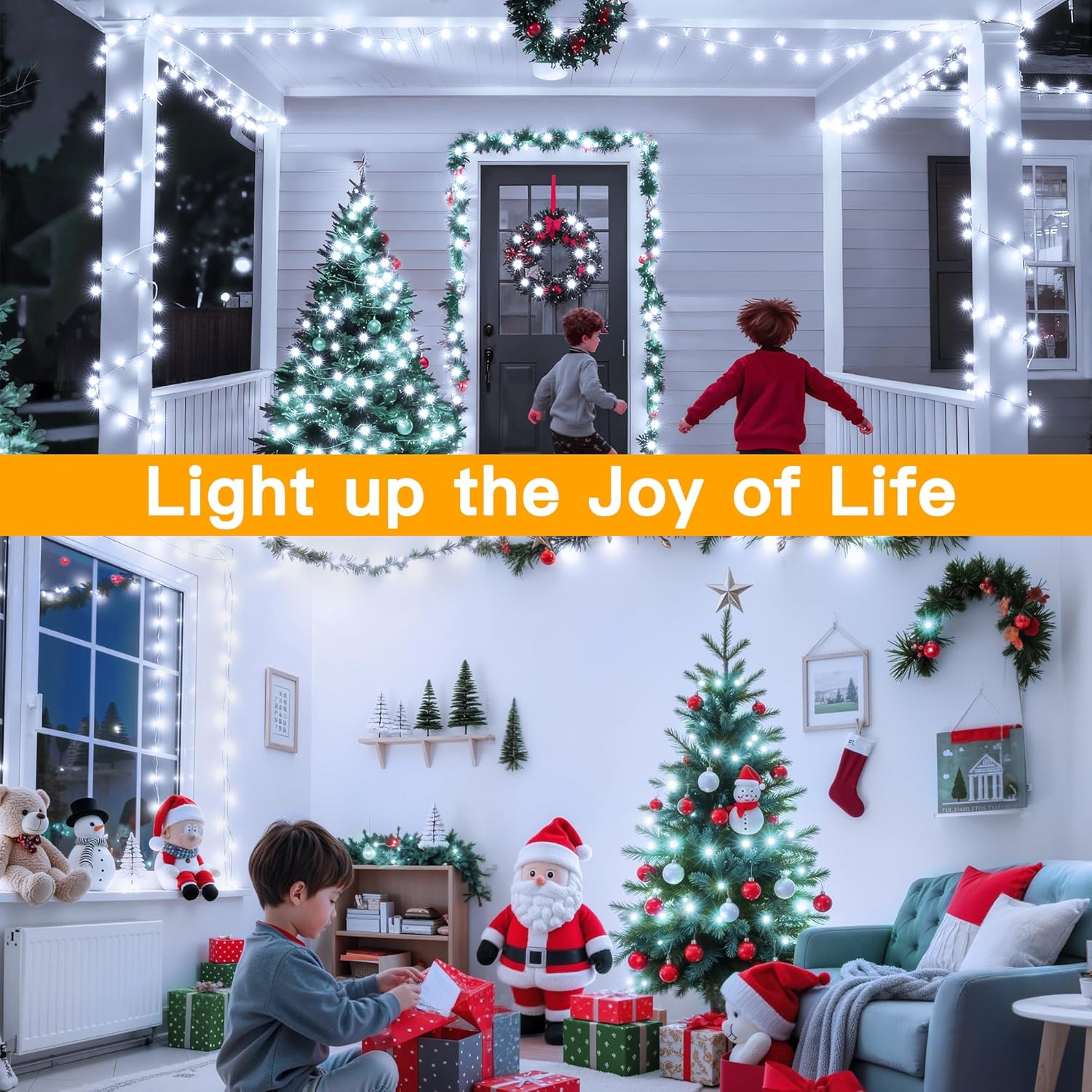 Ollny 200 LED Christmas Lights - 60FT Cool White Connectable String Lights | 8 Modes Waterproof Timer for Indoor & Outdoor Use