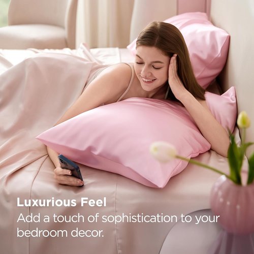 Bedsure Satin Pillowcase - Luxurious Hair & Skin Care | Set of 2 Pink Queen Size 20x30 Inches