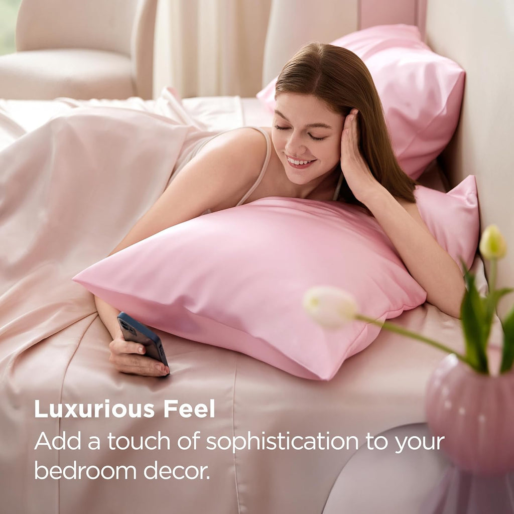 Bedsure King Size Satin Pillowcase Set - Pink Silky Pillow Cases for Hair & Skin, 20x36 Inches (2pcs)