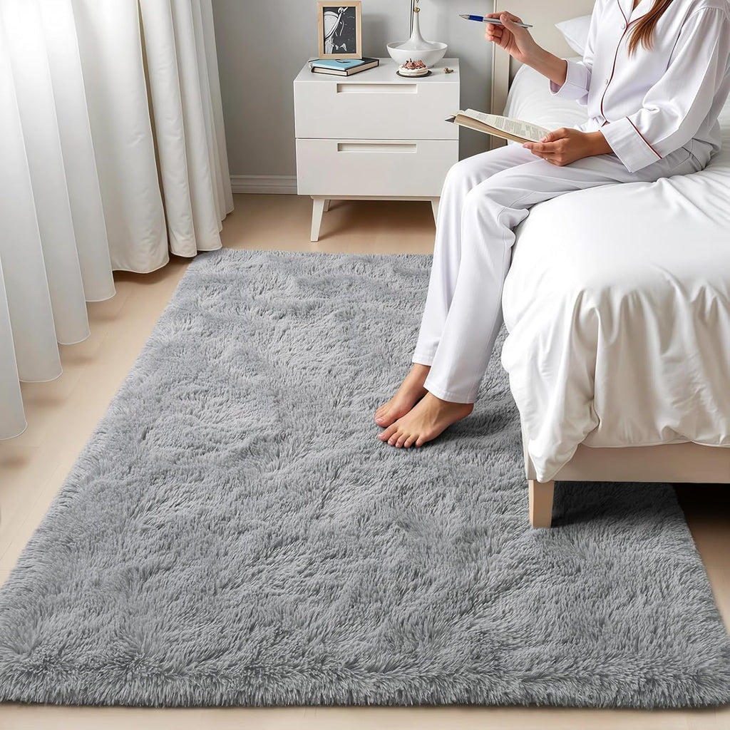 Zentavio Area Rugs - Soft Fluffy Grey Shag Carpet for Living Room & Bedroom | 4x6 Plush Design