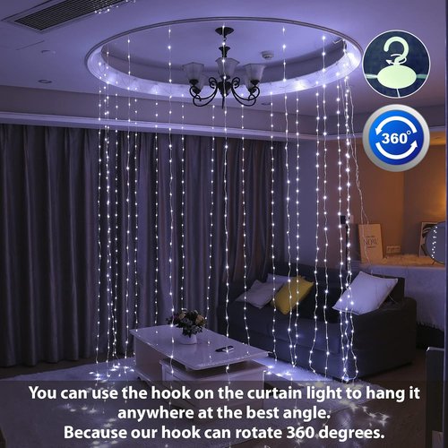 HXWEIYE 300LED Fairy Curtain Lights - 9.8x9.8Ft USB Plug-In with Remote | 8 Modes for Wedding & Bedroom Decor, White