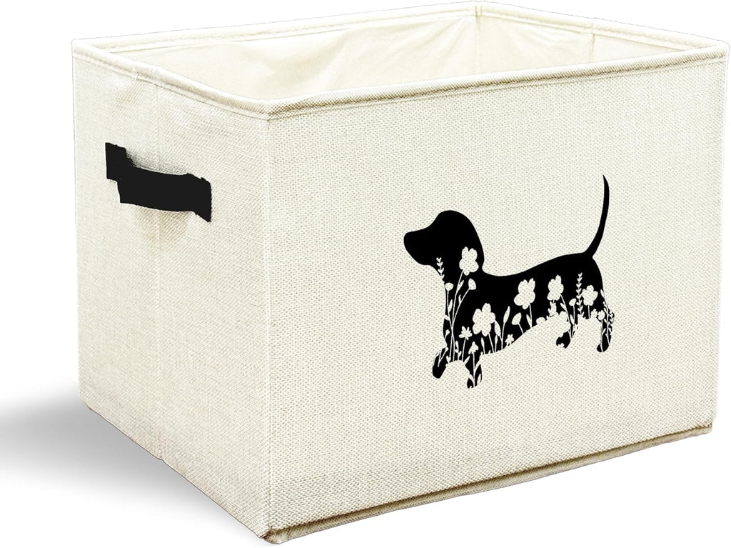 Skiennix Dachshund Dog Toy Basket - Collapsible Floral Storage Bin for Pet Supplies | Home Decor Gift