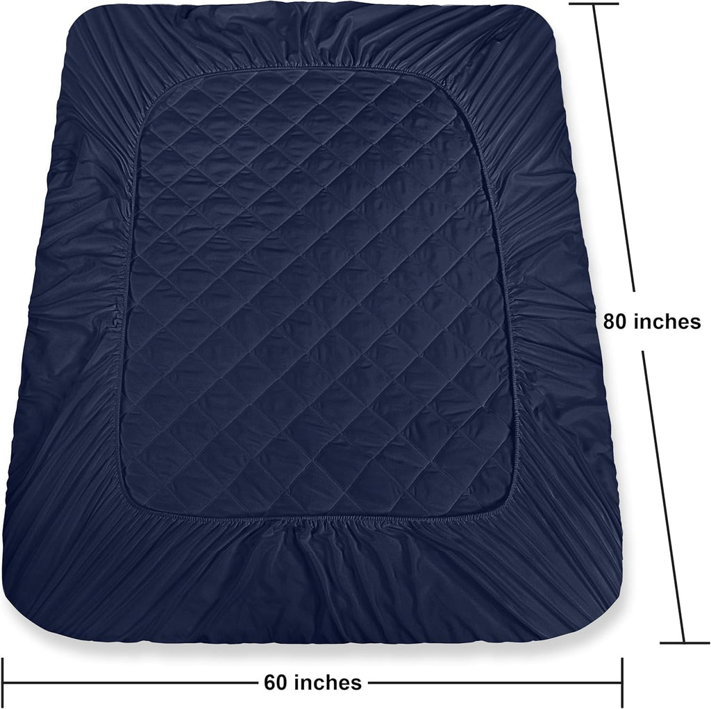 Utopia Bedding Quilted Fitted Mattress Pad - Queen Size Deep Pocket Protector | Navy, Machine Washable