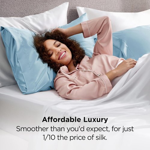Bedsure King Size Satin Pillowcase Set - Aqua Silky Pillow Cases for Hair & Skin, 20x36 Inches, 2-Pack