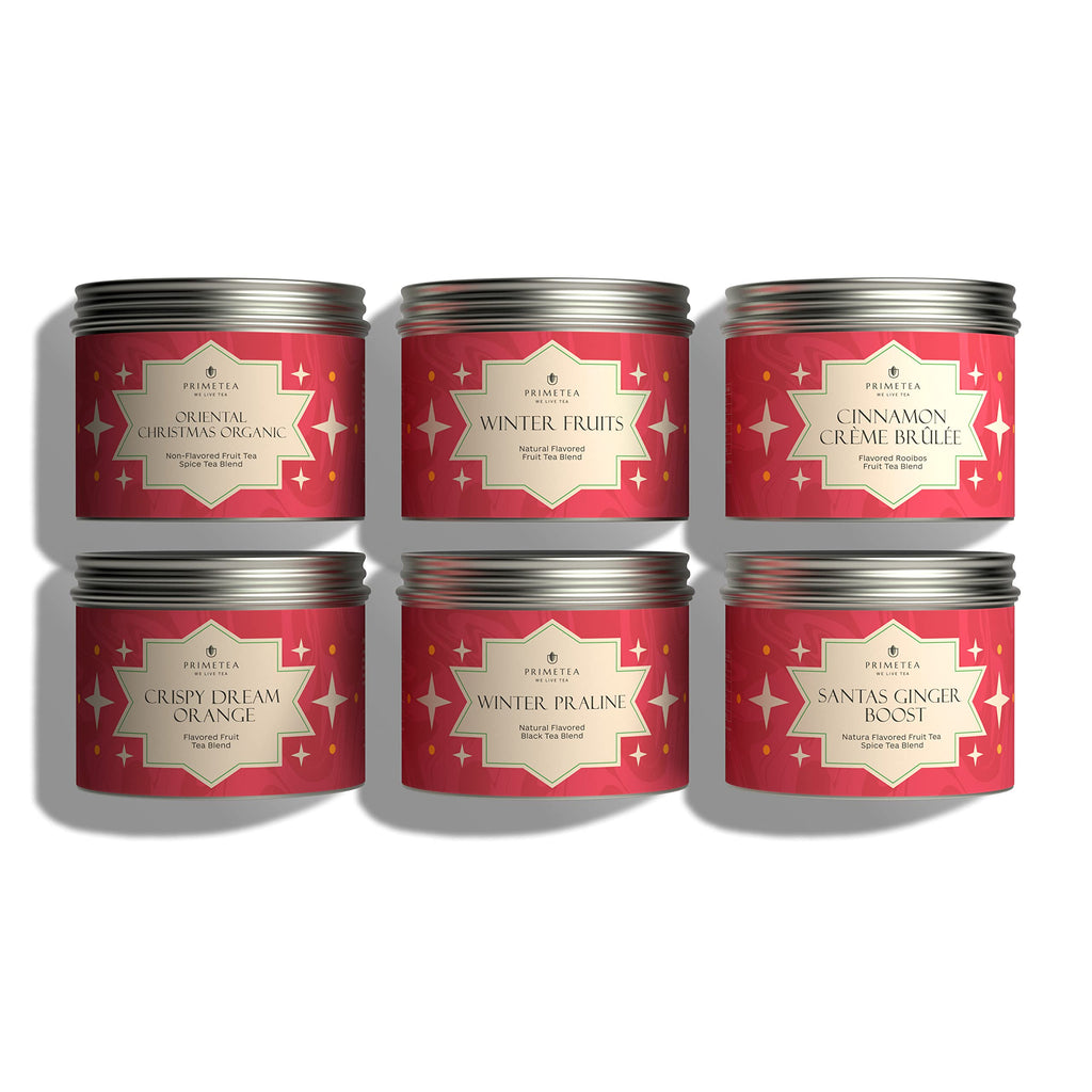 Prime Tea Festive Euphoria Collection - Winter Sampler Set - Tea Variety Loose Leaf Tea Sampler with Herbal, Fruit and Spices Blends, Flavorful Assortment - 6 Samplers - 10 Ounce