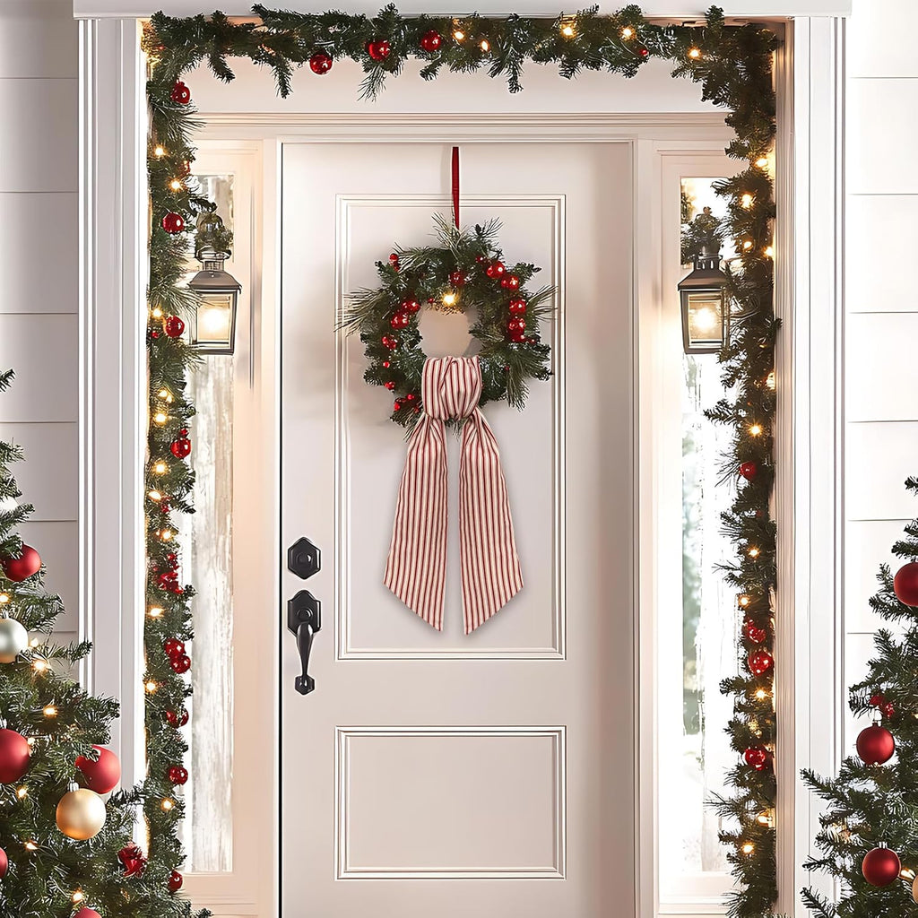 Regine Switzerland Christmas Wreath Sash - Birthday Red Stripes Burlap Ribbon for Holiday Decor