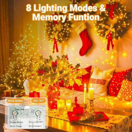 Litogo 3 Pack Fairy Lights - 33FT 100LED Battery Operated Twinkle String Lights with Timer | 8 Dimmable Modes for Indoor Decor