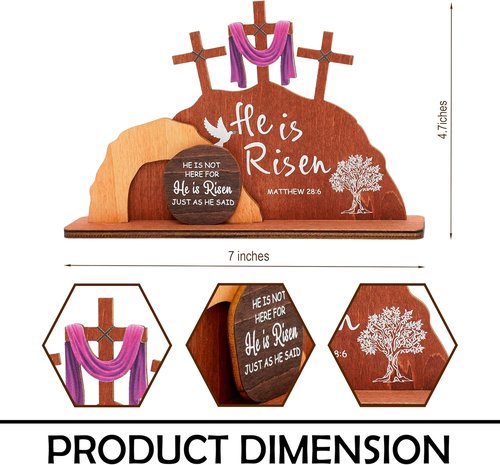 Alcarin Easter Decor - Wooden Resurrection Scene with Cross & Figurines | Christian Tabletop Decoration