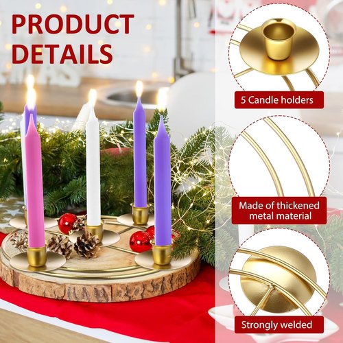 Jingmore Christmas Advent Candle Holder Set - Rustic Metal Wreath Ring for Pillar Candles | 2 Pcs