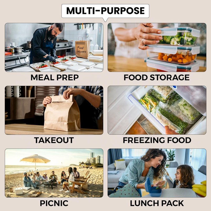 Klex 12 Oz, 50 Sets Meal Prep Containers with Airtight Lids, BPA Free, Reusable Plastic Food Container, 12 oz, Round, Black/Clear, 50 Sets