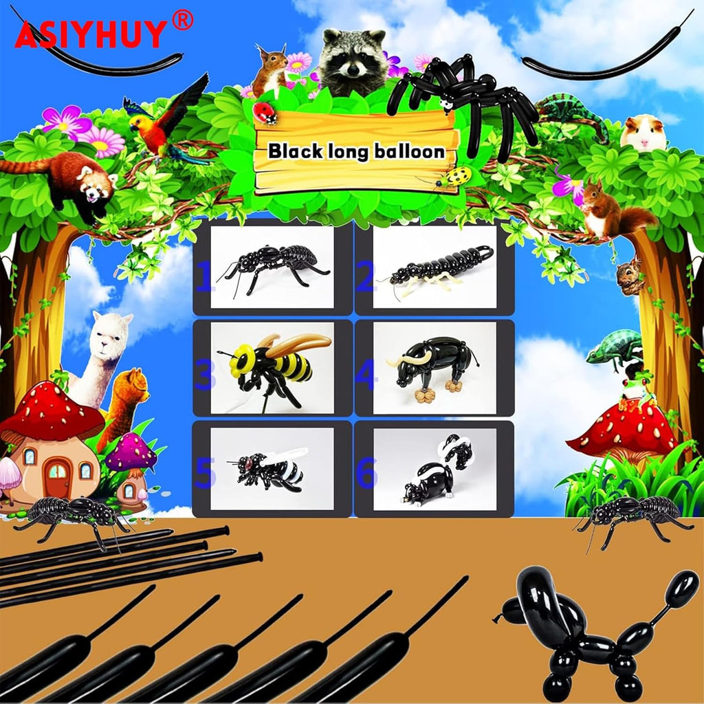 Skiennix 260 Long Balloons - 100 Pack Black Twisting Latex for Animal Models | Perfect for Halloween, Weddings, and Birthdays
