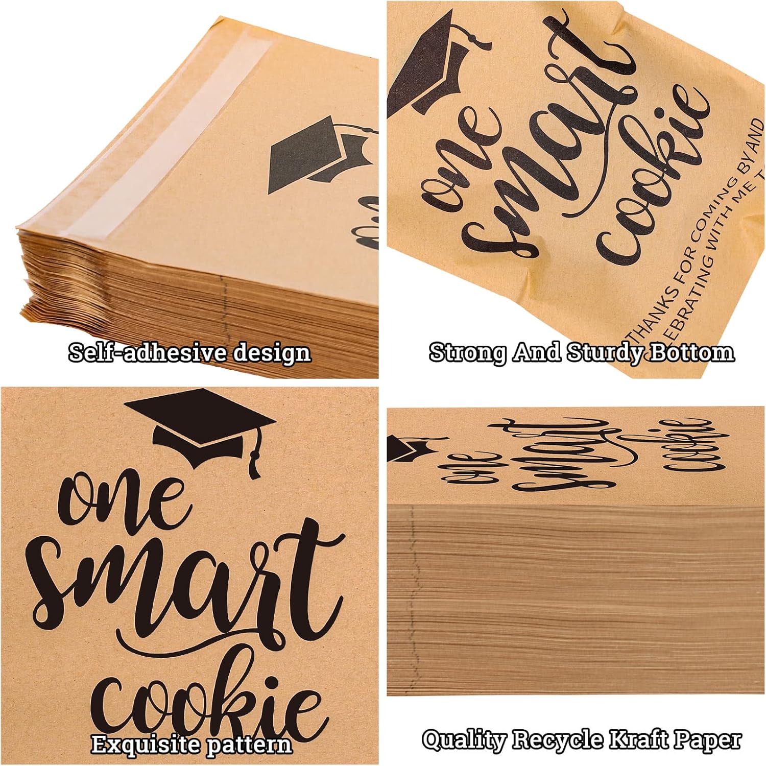 Whaline Graduation Candy Gift Bags - 100 Pack Self-Adhesive Kraft Paper Treat Bags for 2026 Party