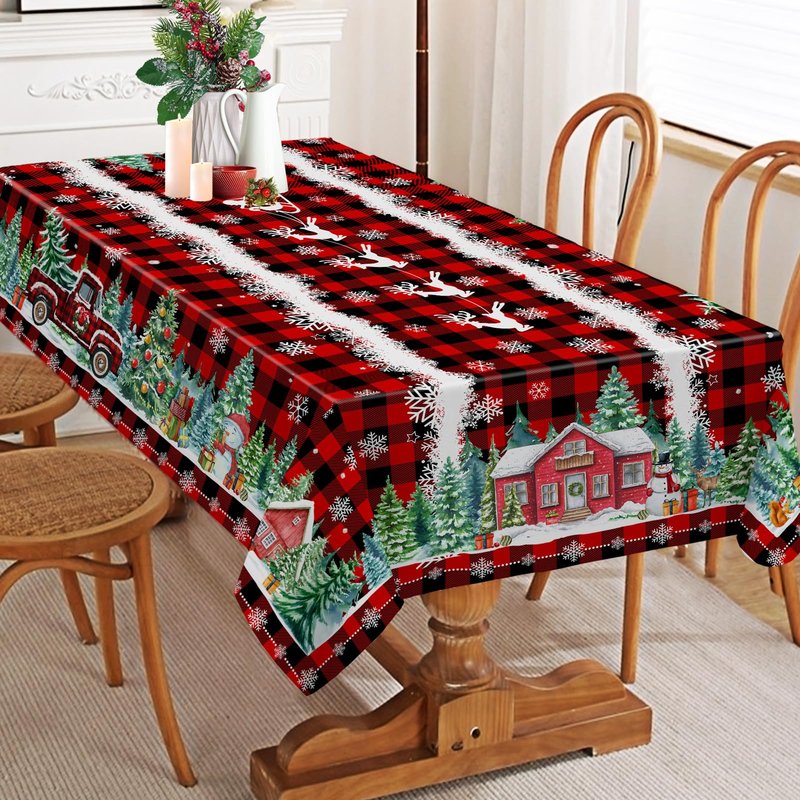 cusugbaso Christmas Tablecloth 60x84 Inches for Rectangle Tables - Red Buffalo Plaid Christmas Decor for Table - Water Resistant Xmas Table Cloth, Party Decorations for Kitchen, Home