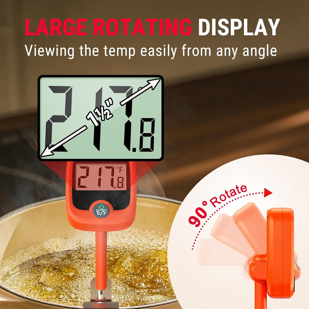 TempPro Candy Thermometer - Instant Read 10" Long Probe with Pot Clip & LCD Display for Cooking Oil & Sugar Brewing