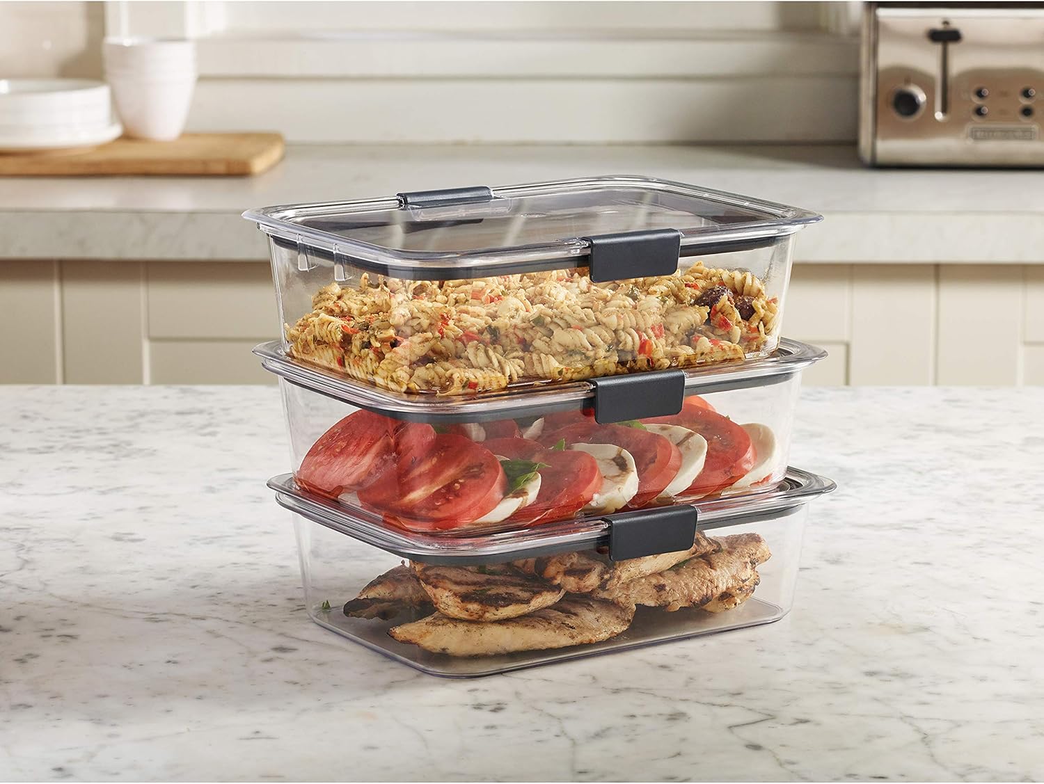 Rubbermaid Brilliance Food Storage Containers - Large 9.6 Cup, Clear, 3 Pack for Freshness